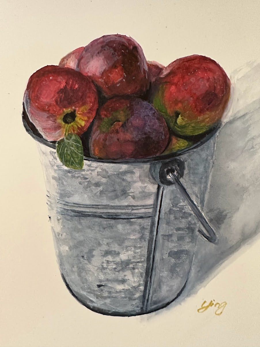 Bucket of Apples Water Color Painting