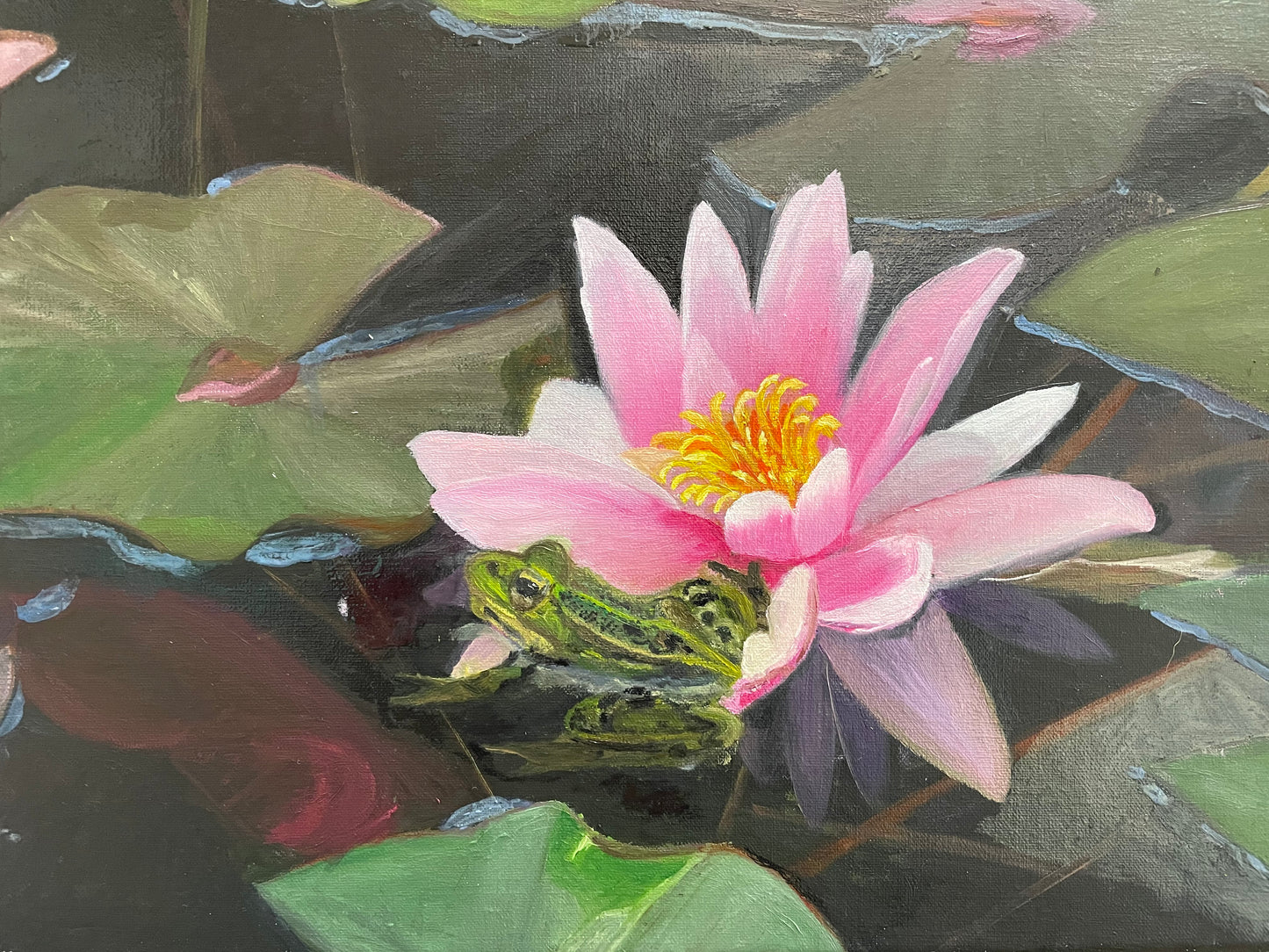 Lily Flower and Frog Oil Painting