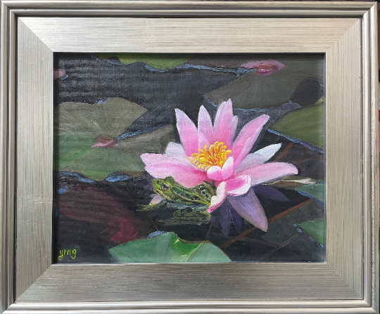 Lily Flower and Frog Oil Painting